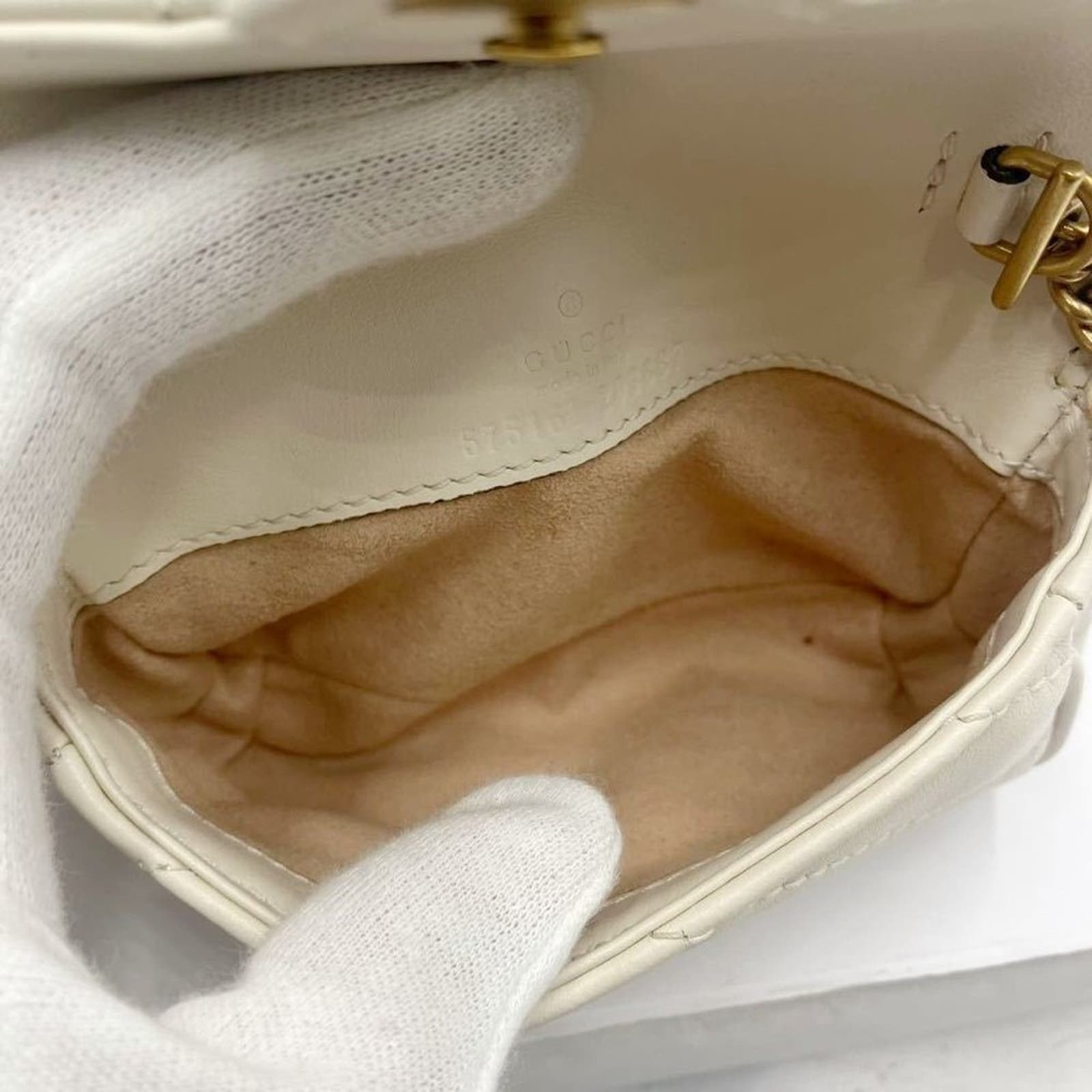 Gucci GG Marmont Flap Bag Matelasse Leather Super Mini Coin Purse Neutral White