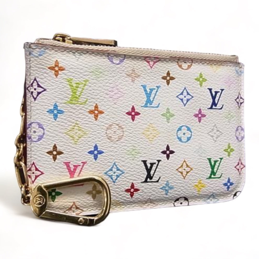 Louis Vuitton Monogram Multicolor Pochette Cles Coin Purse Wallet White