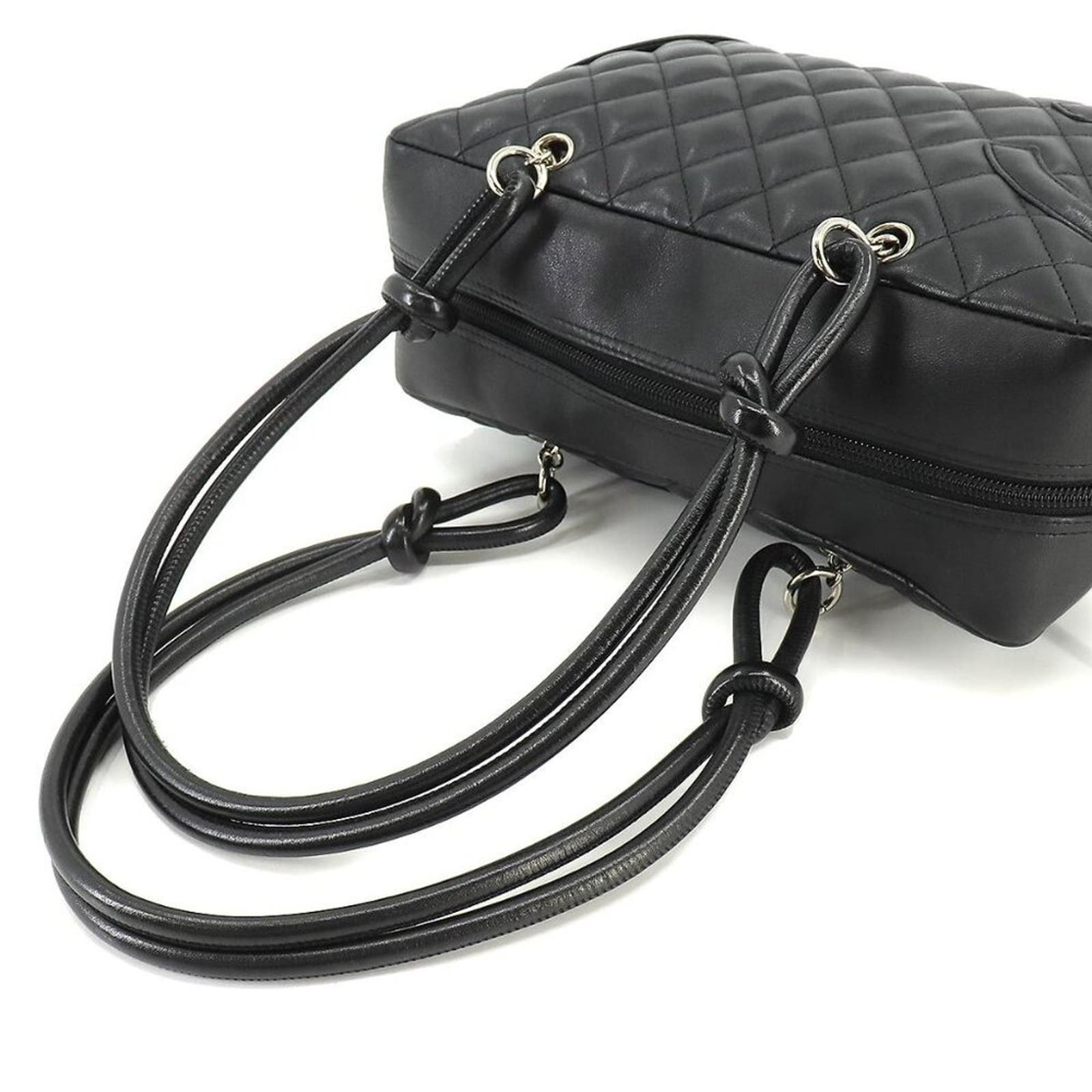 Authentic Chanel Cambon Ligne Bowler Pochette Quilted Shoulder Bag Black Tote