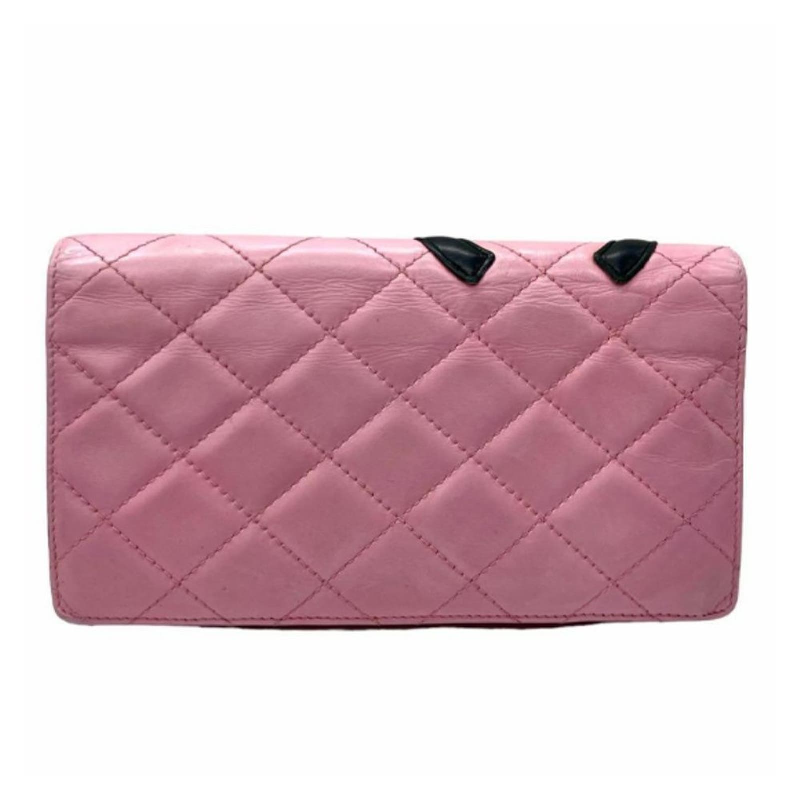 Authentic CHANEL Cambon Line Long Wallet Purse Pink Quilted Leather