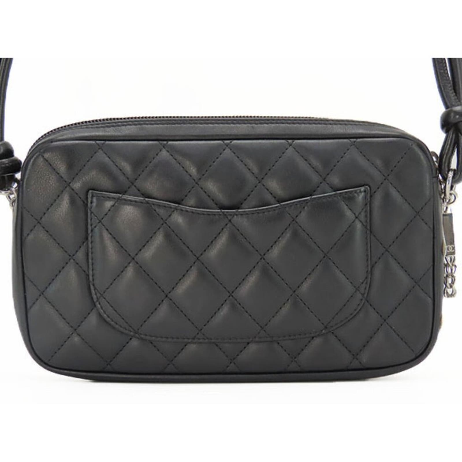 Authentic Chanel Cambon Ligne Pochette Quilted Mini Shoulder Bag Black