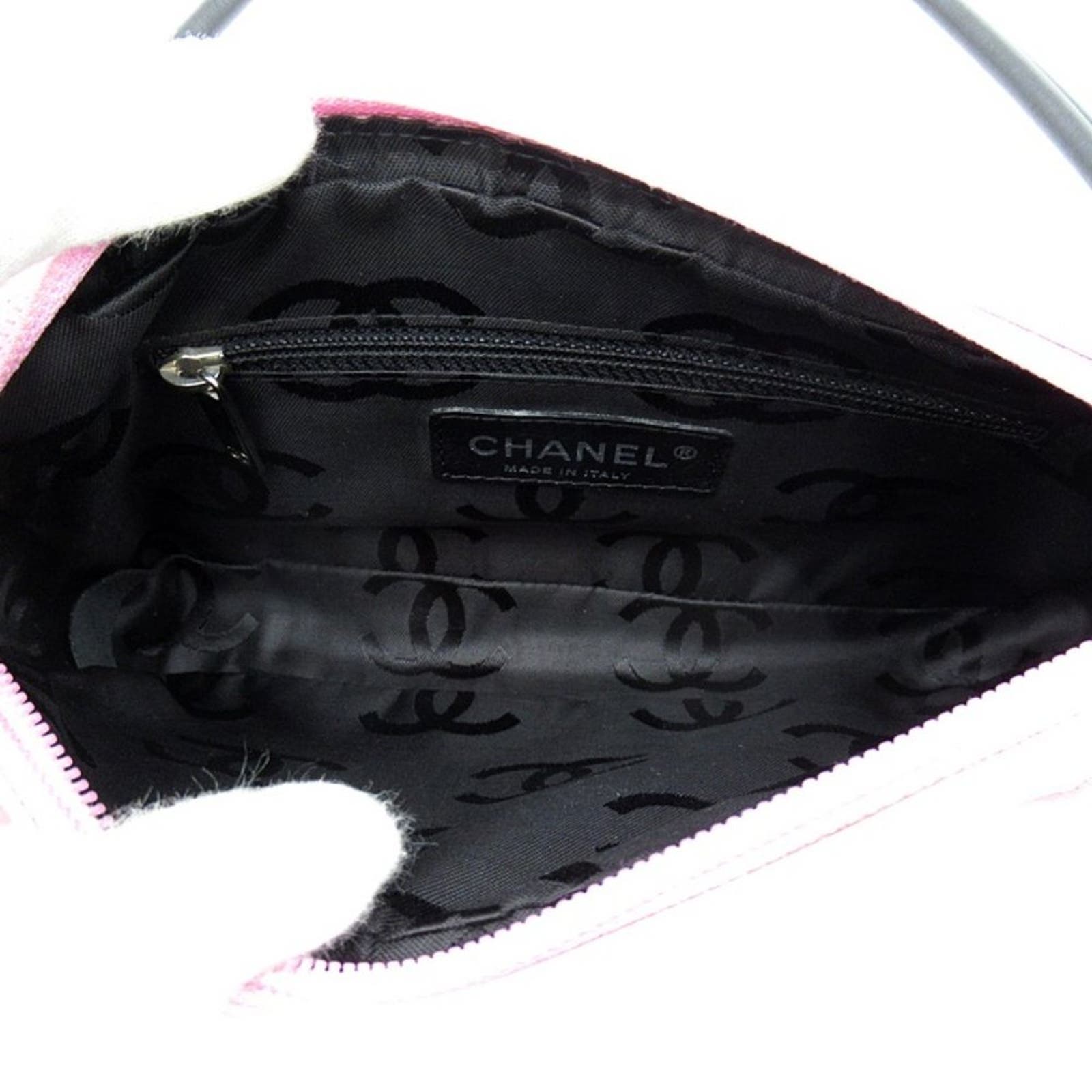 Authentic Chanel Cambon Ligne Pochette Quilted Mini Shoulder Bag Pink