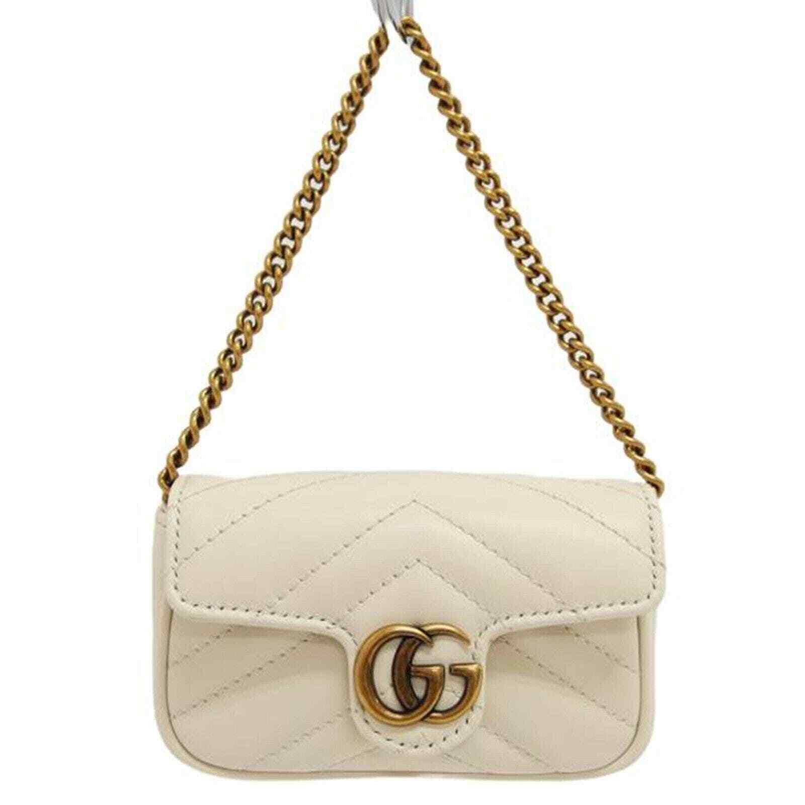 Gucci GG Marmont Flap Bag Matelasse Leather Super Mini Coin Purse Neutral White